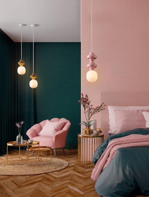 Lampa wisząca Clio ze szkła i ceramiki w kolorze biało różowym