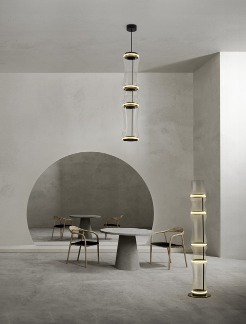 Designerska lampa podłogowa Anapnoe Led metal szkło - ściemnialna