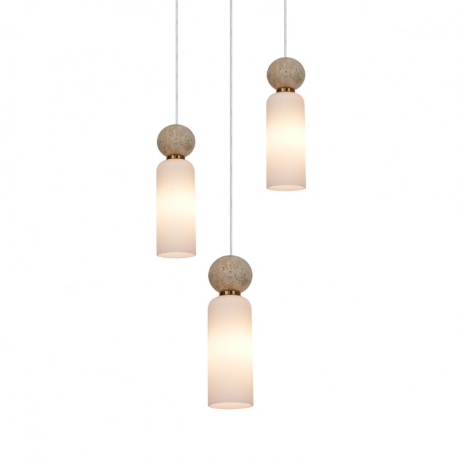 Lampa wisząca Santos 3 z kloszami z białego szkła i marmuru