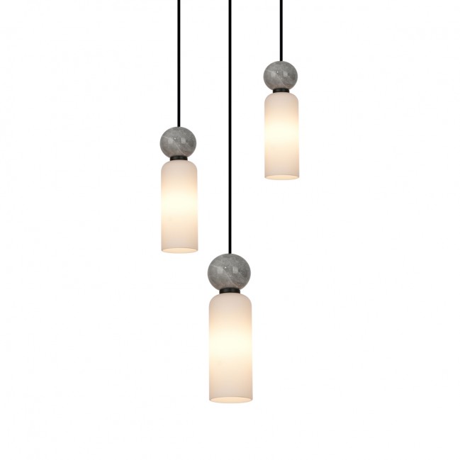 Lampa wisząca Santos 3 czarna z kloszami z białego szkła i marmuru