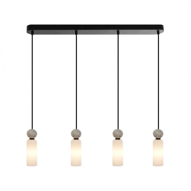 Lampa wisząca Santos 4 czarna z kloszami z białego szkła i marmuru