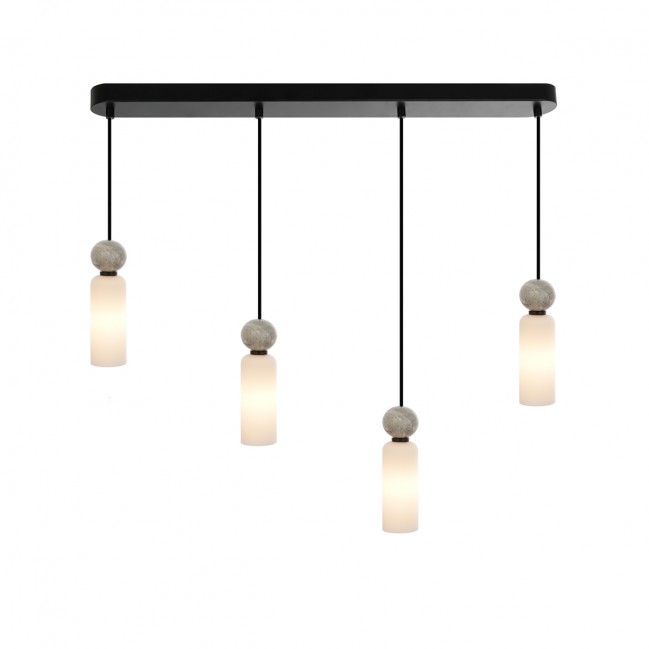 Lampa wisząca Santos 4 czarna z kloszami z białego szkła i marmuru