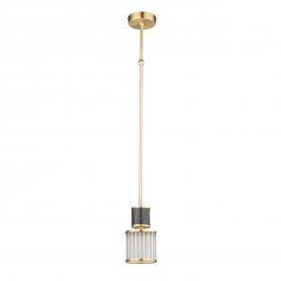 Lampa wisząca Erba w kolorze złotym z kloszem z ryflowanego szkła i granitu
