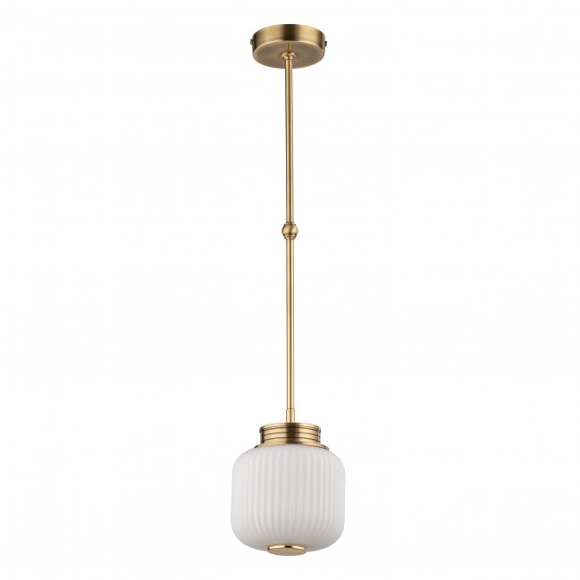 Lampa wisząca Alba - mosiądz patynowany z kloszem z białego ryflowanego szkła