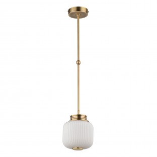 Lampa wisząca Alba - mosiądz patynowany z kloszem z białego ryflowanego szkła