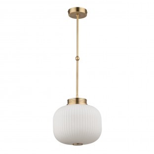 Lampa wisząca Alba - mosiądz patynowany z kloszem z białego ryflowanego szkła