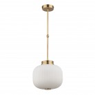 Lampa wisząca Alba - mosiądz patynowany z kloszem z białego ryflowanego szkła