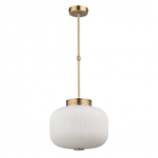 Lampa wisząca Alba - mosiądz patynowany z kloszem z białego ryflowanego szkła