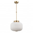 Lampa wisząca Alba - mosiądz patynowany z kloszem z białego ryflowanego szkła