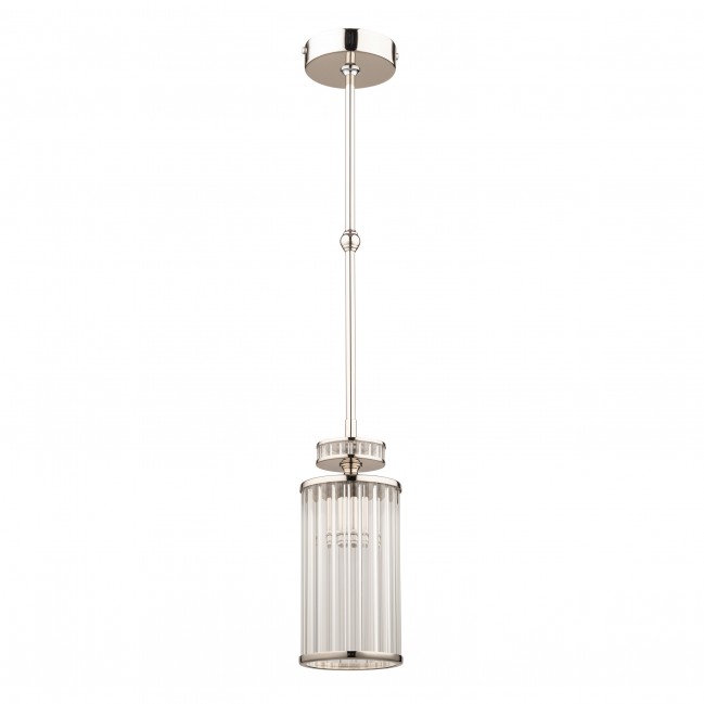Lampa wisząca Adria z mosiądzu niklowanego z kloszem z ryflowanego szkła