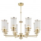 Żyrandol Adria 8 z mosiądzu w kolorze złotym z kloszami z ryflowanego szkła