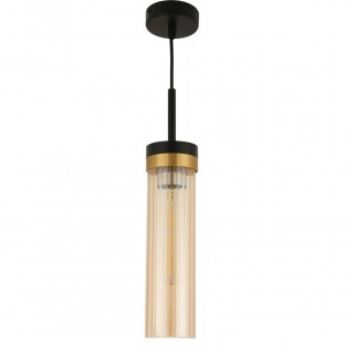 Lampa wisząca Malika 1 - metal czarny - szkło bursztynowe ryflowane
