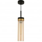 Lampa wisząca Malika 1 - metal czarny - szkło bursztynowe ryflowane