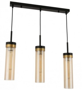 Lampa wisząca Malika 3 -metal czarny - szkło bursztynowe ryflowane