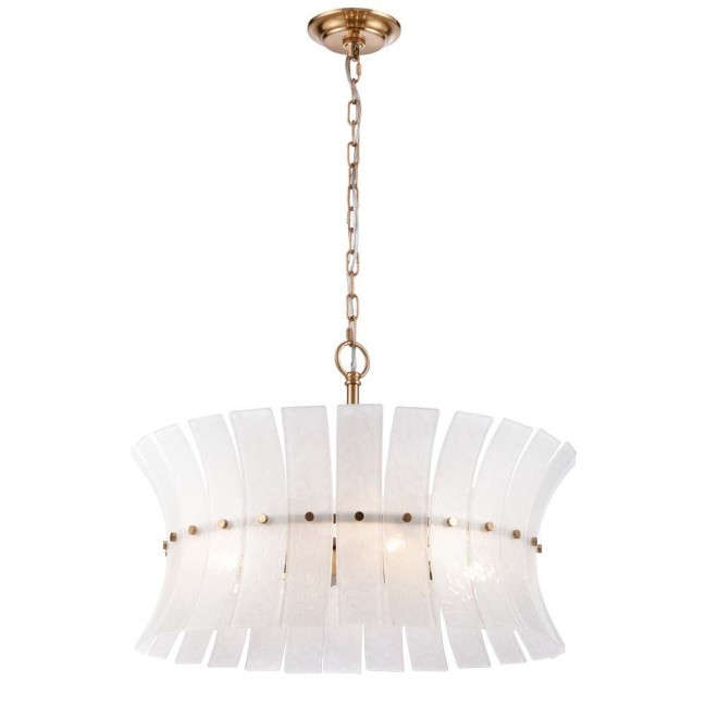Lampa wisząca Lancaster w kolorze mosiądzu z kloszem z białego szkła