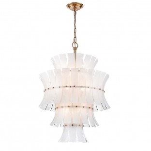 Lampa wisząca Lancaster w kolorze mosiądzu z kloszem z białego szkła
