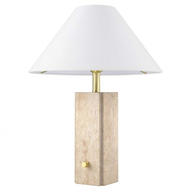 Lampa stołowa Orleans z trawertynu z białym abażurem