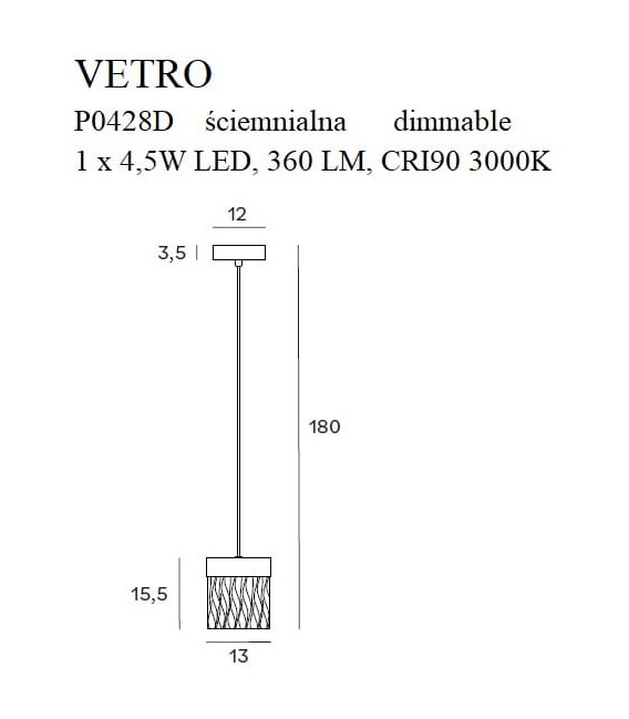 Lampa wisząca Vetro Led w kolorze złoto szczotkowane - ściemnialna