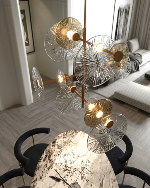 Lampa wisząca Allure Led w kolorze złoty mat z kloszami z ryflowanego szkła