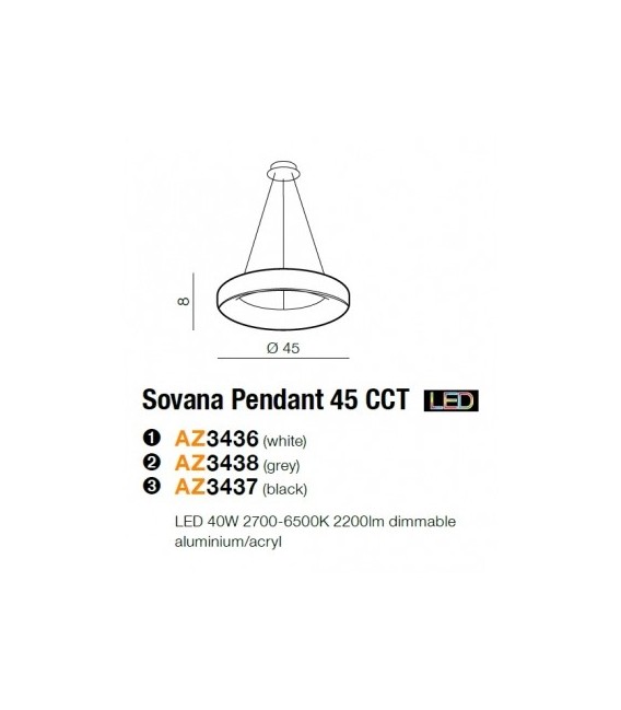 Lampa wisząca Sovana 45 Led w kolorze szarym CCT + Remote Control