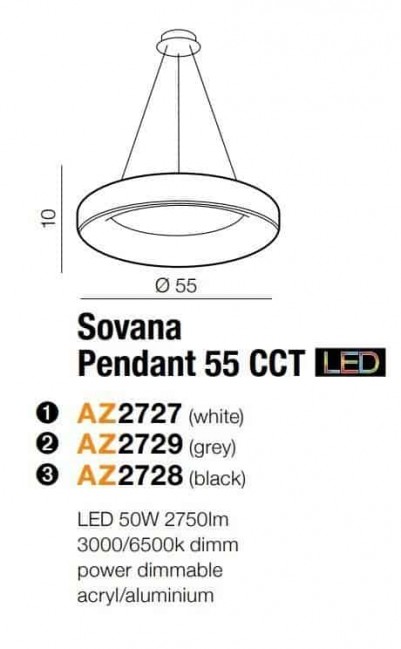 Lampa wisząca Sovana 55 Led w kolorze białym CCT + Remote Control