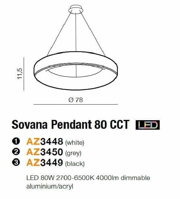 Lampa wisząca Sovana 80 Led w kolorze czarnym CCT + Remote Control