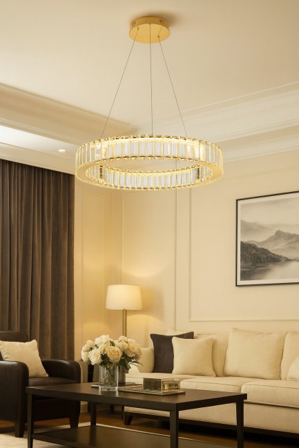 Kryształowa lampa wisząca Spark 60 Led w kolorze złotym - ściemnialna