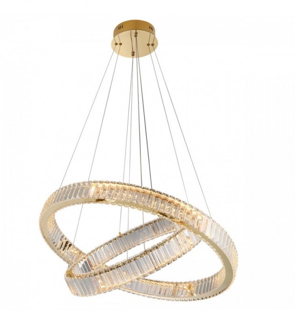 Kryształowa lampa wisząca Spark 60+80 Led w kolorze złotym - ściemnialna