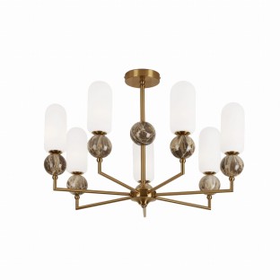 Żyrandol Nova Gold 7 z kloszami z białego szkła