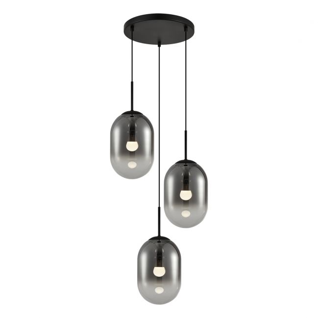 Lampa wisząca Alias 3 czarna z kloszami ze szkła dymionego - dostępna od ręki