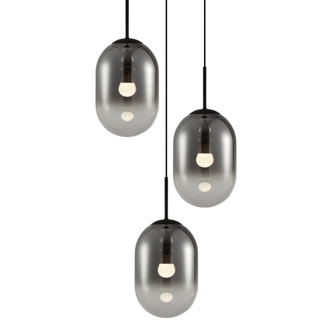 Lampa wisząca Alias 3 czarna z kloszami ze szkła dymionego - dostępna od ręki