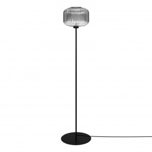 Lampa podłogowa Campo czarna z kloszem z grafitowego ryflowanego szkła