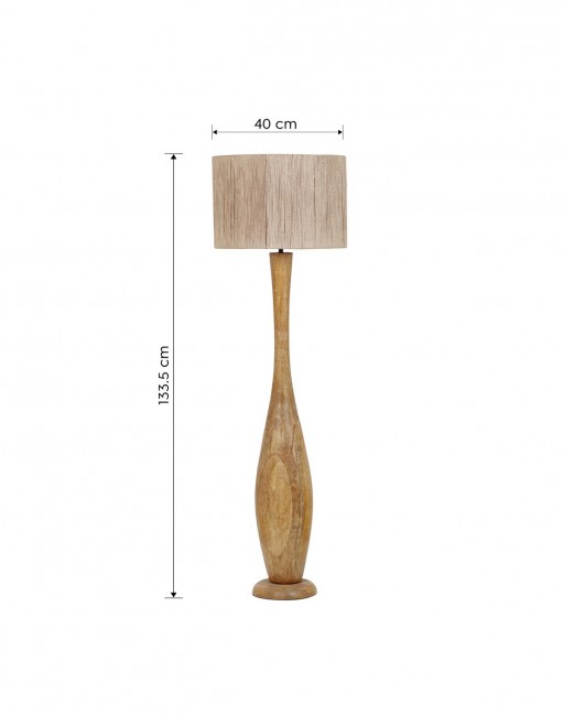 Drewniana lampa podłogowa Toba z abażurem z juty