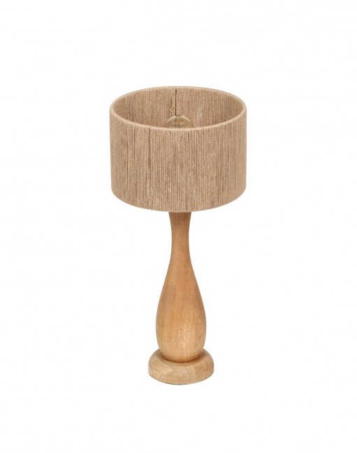 Drewniana lampa stołowa Toba z abażurem z juty