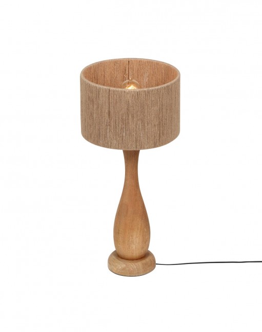 Drewniana lampa stołowa Toba z abażurem z juty