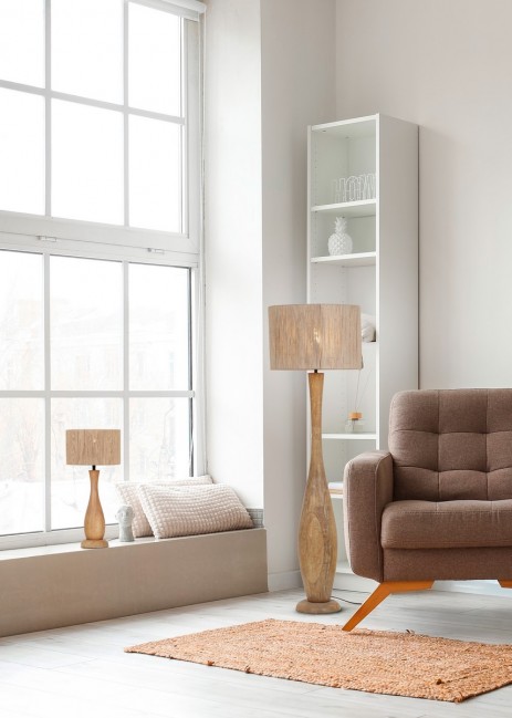 Drewniana lampa stołowa Toba z abażurem z juty