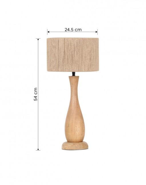 Drewniana lampa stołowa Toba z abażurem z juty
