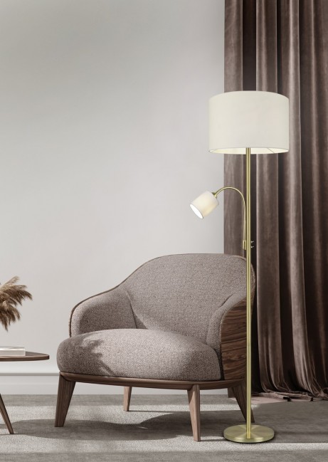 Lampa podłogowa Hotel w kolorze złotym z lampką do czytania