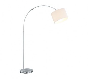 Lampa podłogowa Hotel w kolorze niklu z białym abażurem