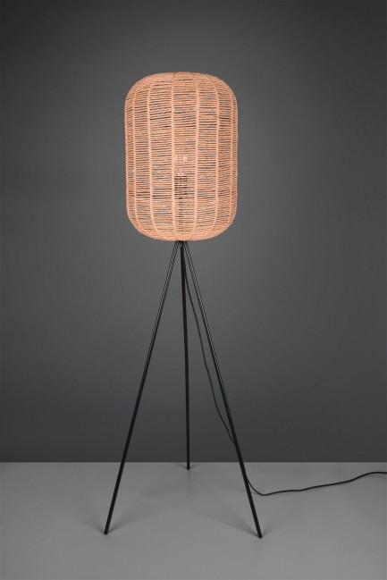 Lampa podłogowa Runa na trójnogu z kloszem z sizalu