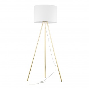 Lampa podłogowa Umberto na złotym trójnogu z białym abażurem