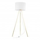 Lampa podłogowa Umberto na złotym trójnogu z białym abażurem