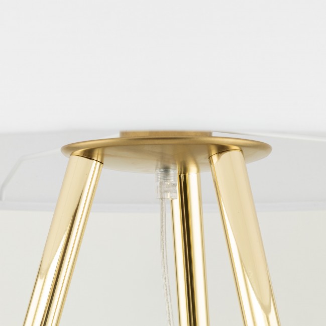 Lampa podłogowa Umberto na złotym trójnogu z białym abażurem