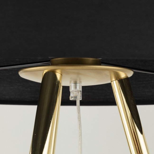 Lampa podłogowa Umberto na złotym trójnogu z czarnym abażurem