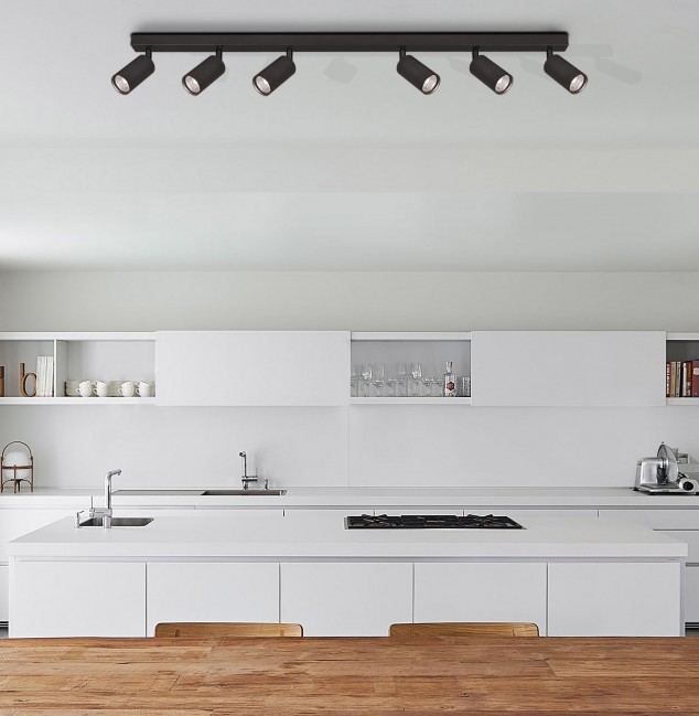 Plafon z regulowanymi reflektorkami Monti 6 w kolorze czarny mat