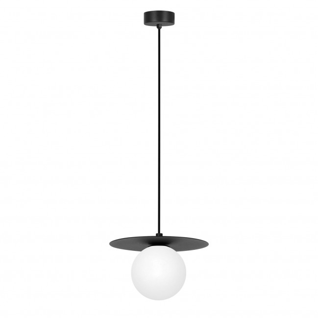 Lampa wisząca Robin czarna ze szklanym kloszem w kolorze białym