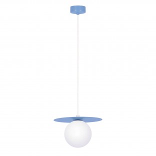 Lampa wisząca Robin niebieska ze szklanym kloszem w kolorze białym