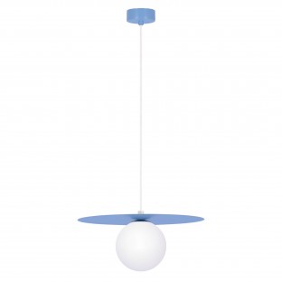 Lampa wisząca Robin niebieska ze szklanym kloszem w kolorze białym