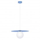 Lampa wisząca Robin niebieska ze szklanym kloszem w kolorze białym