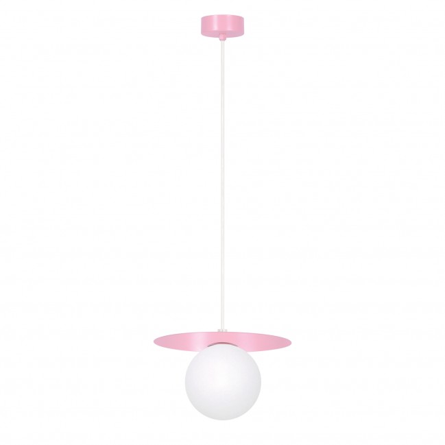 Lampa wisząca Robin różowa ze szklanym kloszem w kolorze białym